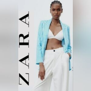 Zara Medium Blue Checkered Blazer PTP 20